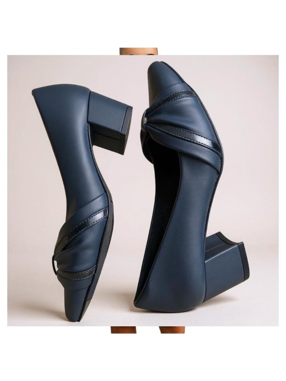 Easy Street Women’s Navy Blue Block Heel Pumps Size 6.5M Comfort Dress Shoes